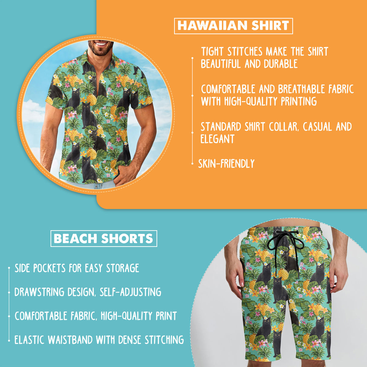Black Cat Pineapple Tropical Hawaiian Shirt And Shorts