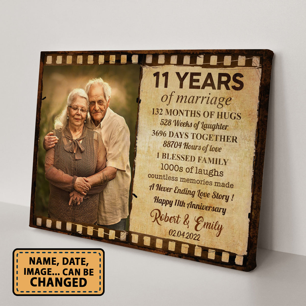 Happy 11th Anniversary 11 Years Of Marriage Film Anniversary Canvas