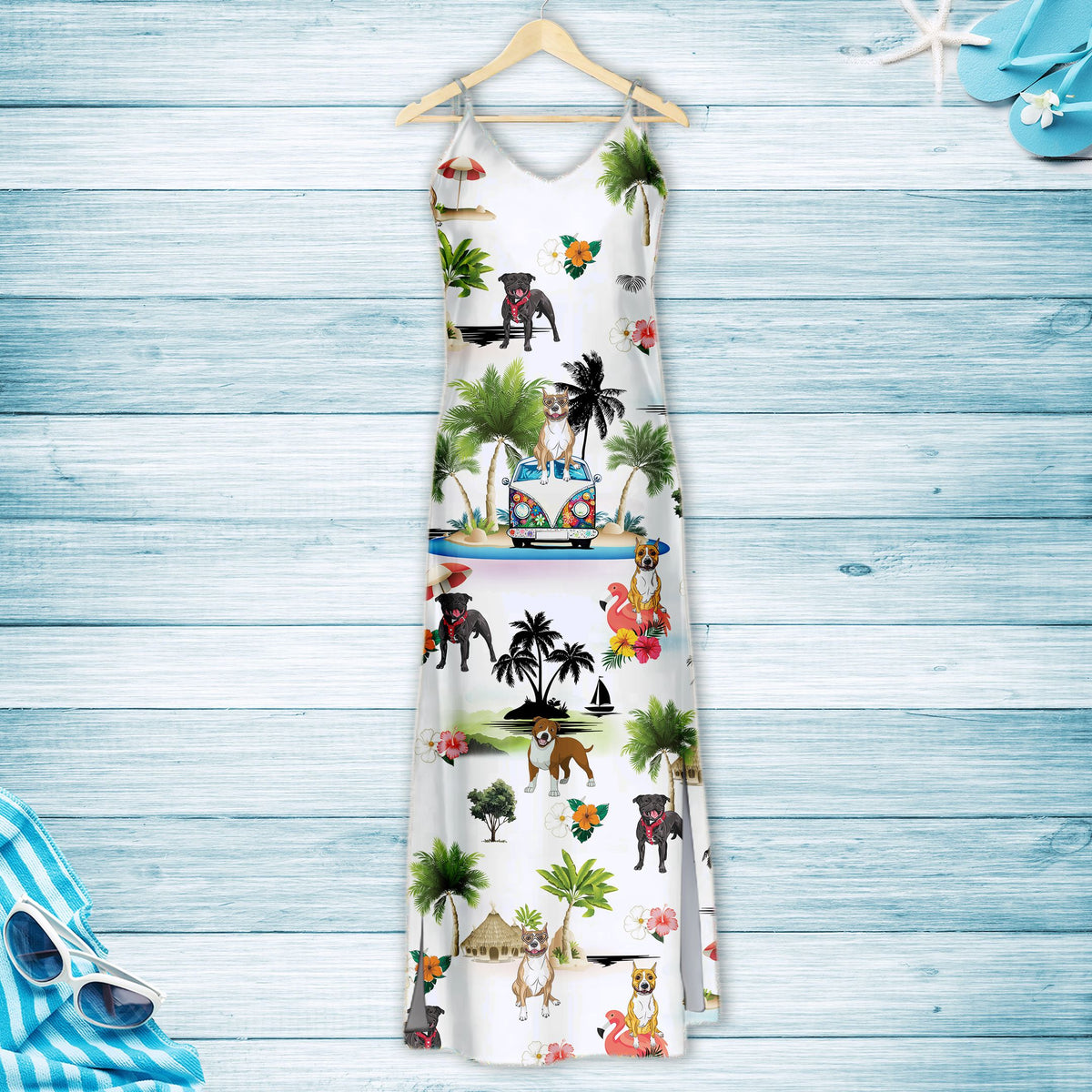 Hawaiian American Staffordshire Terrier On Vacation G5716 - Hawaii Dress