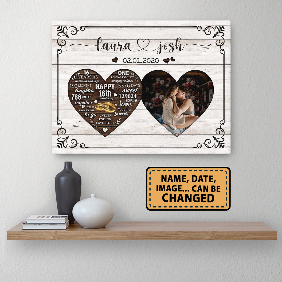 Happy 16th Anniversary As Husband And Wife Anniversary Canvas