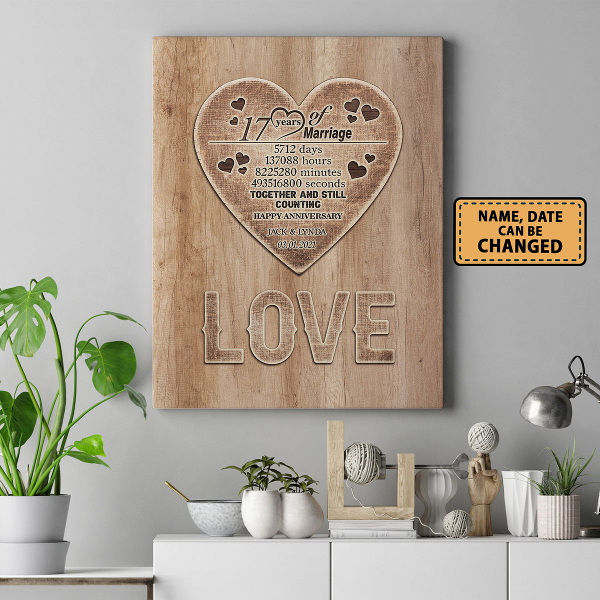 17 Years Wedding Anniversary Love Anniversary Personalized Canvas
