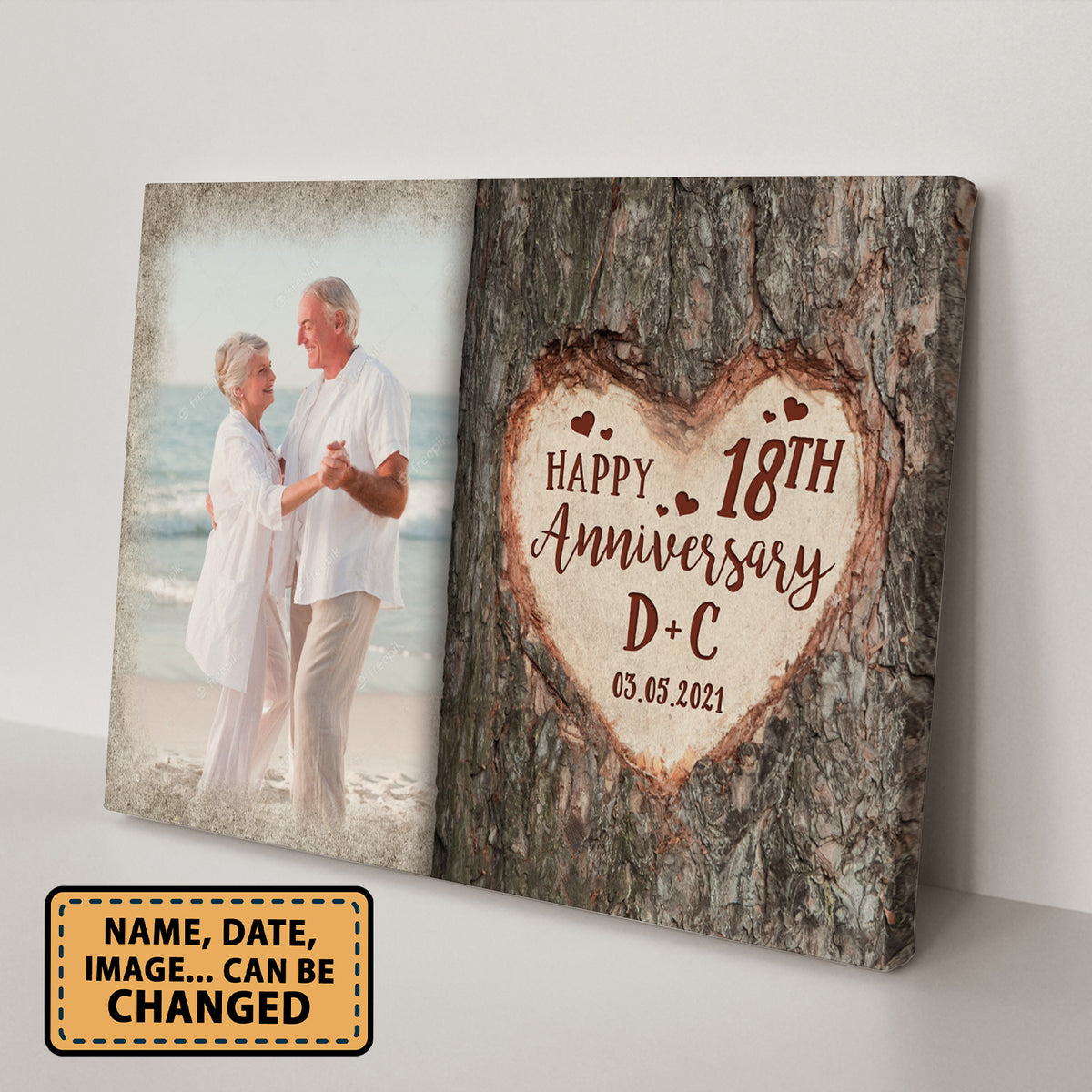 Happy 18th Anniversary Tree Heart Custom Image Personalized Canvas