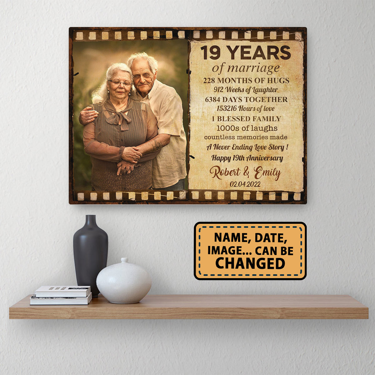 Happy 19th Anniversary 19 Years Of Marriage Film Anniversary Canvas