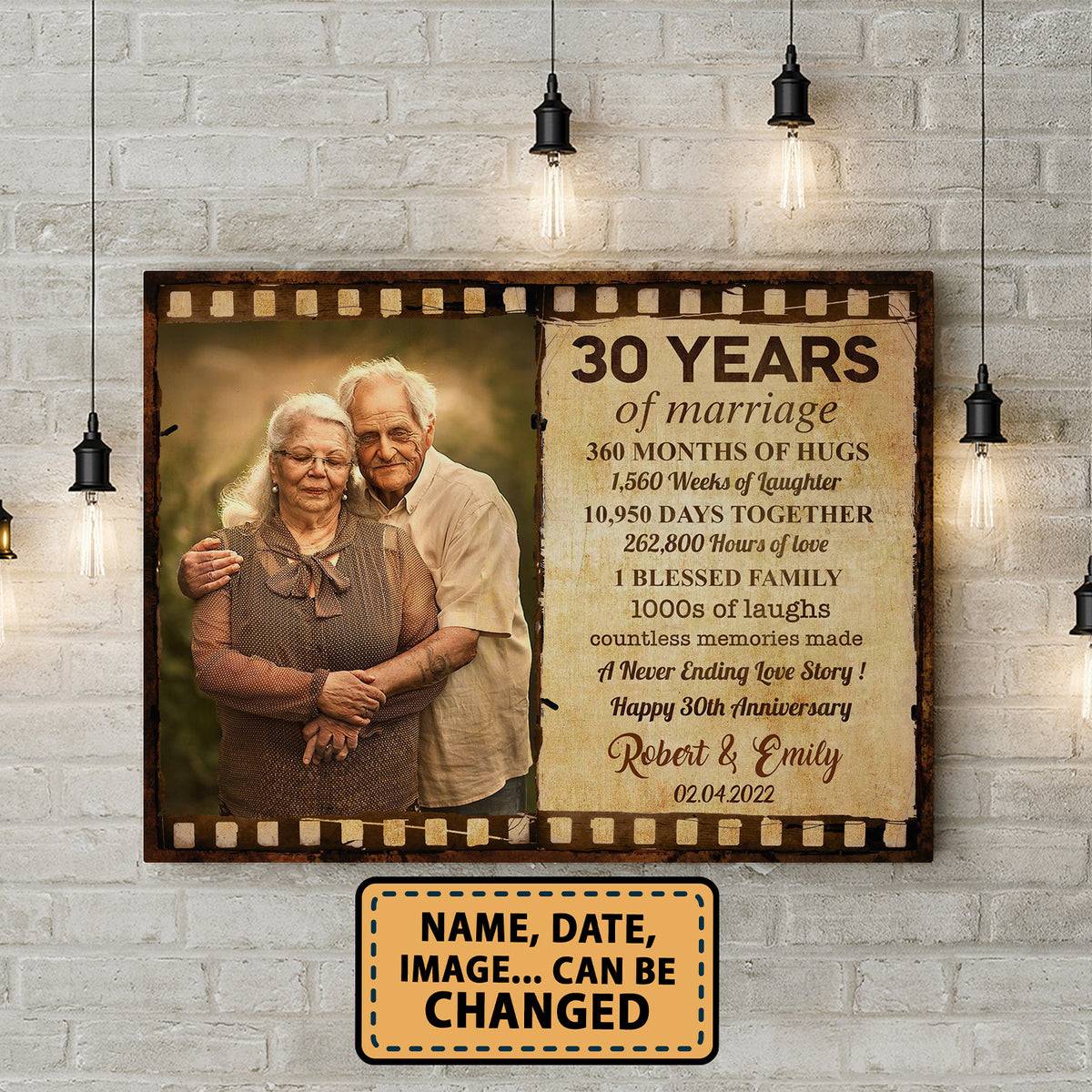 Happy 30th Anniversary 30 Years Of Marriage Film Anniversary Canvas