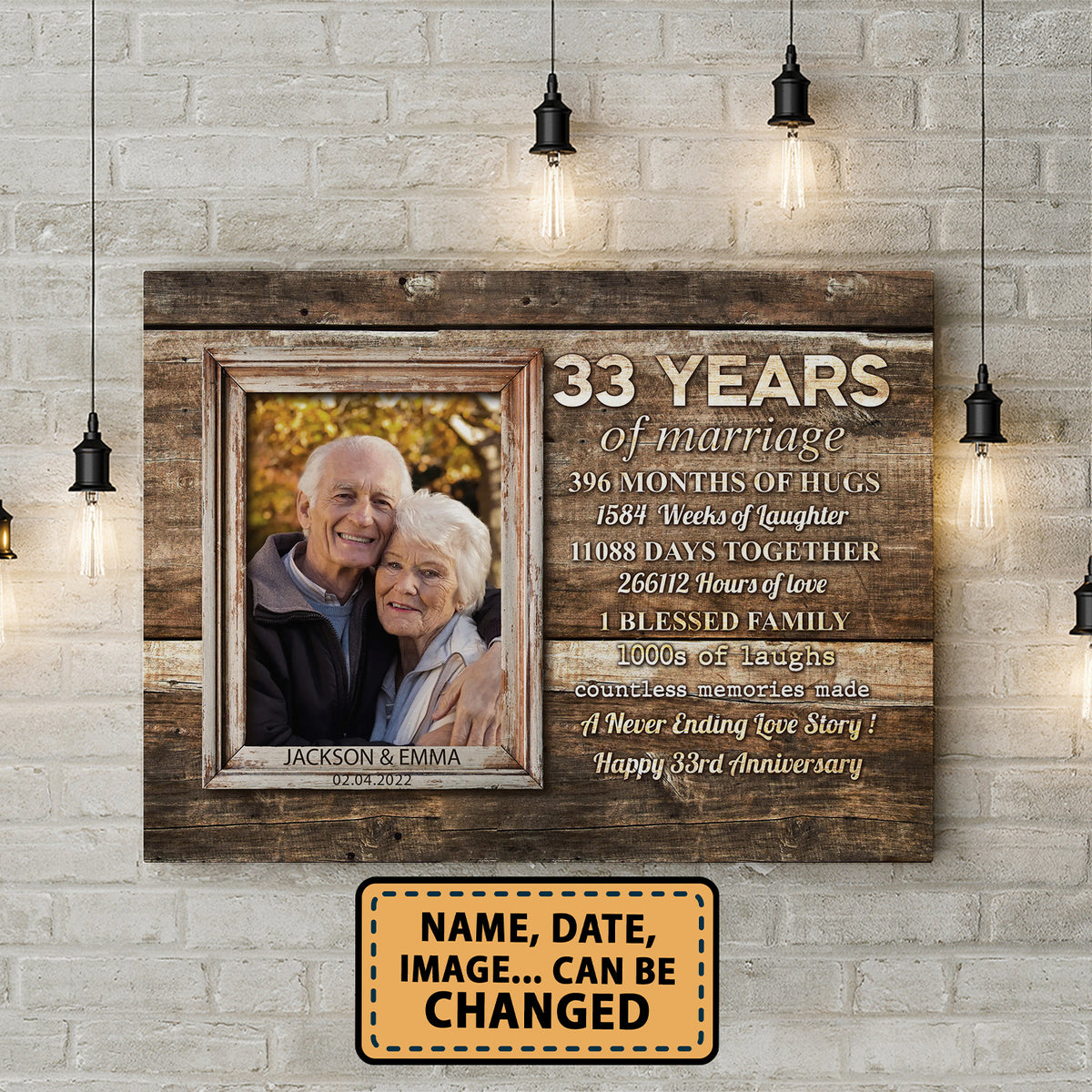 33 Years Of Marriage Custom Image Anniversary Canvas