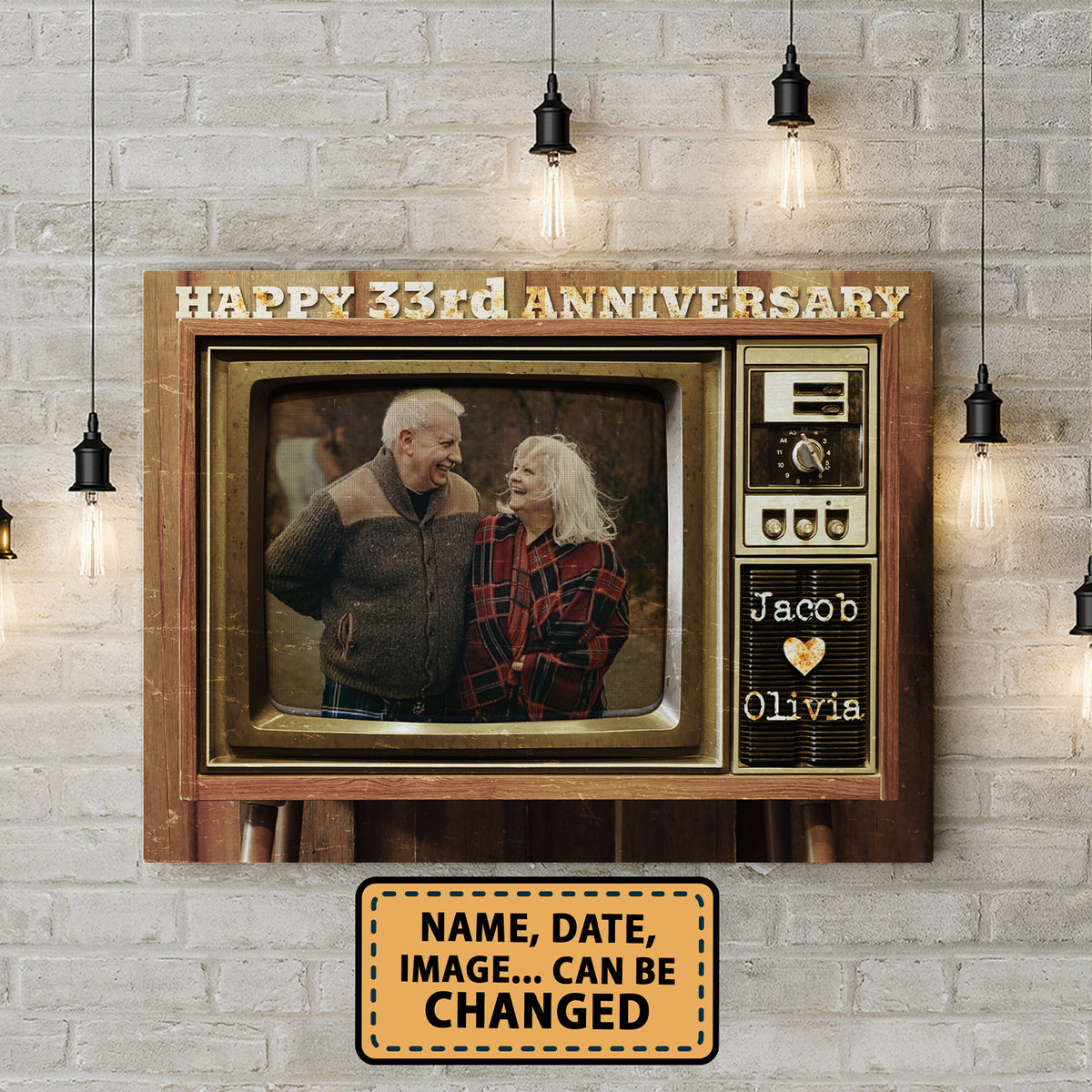 Happy 33rd Anniversary Old Television Custom Image Anniversary Canvas