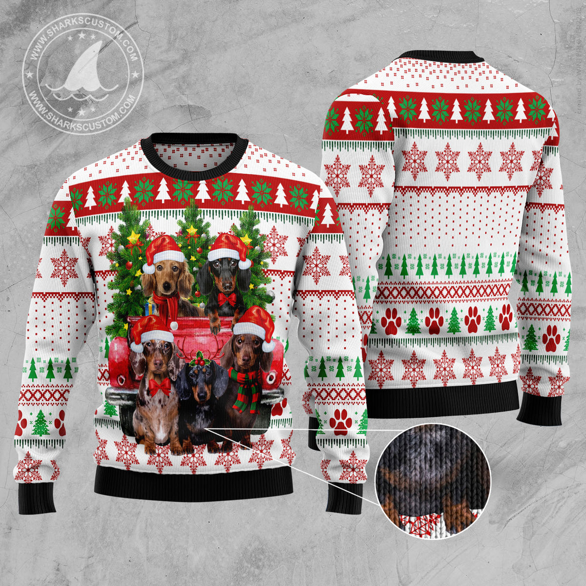Dachshund Red Truck D2610 Ugly Christmas Sweater