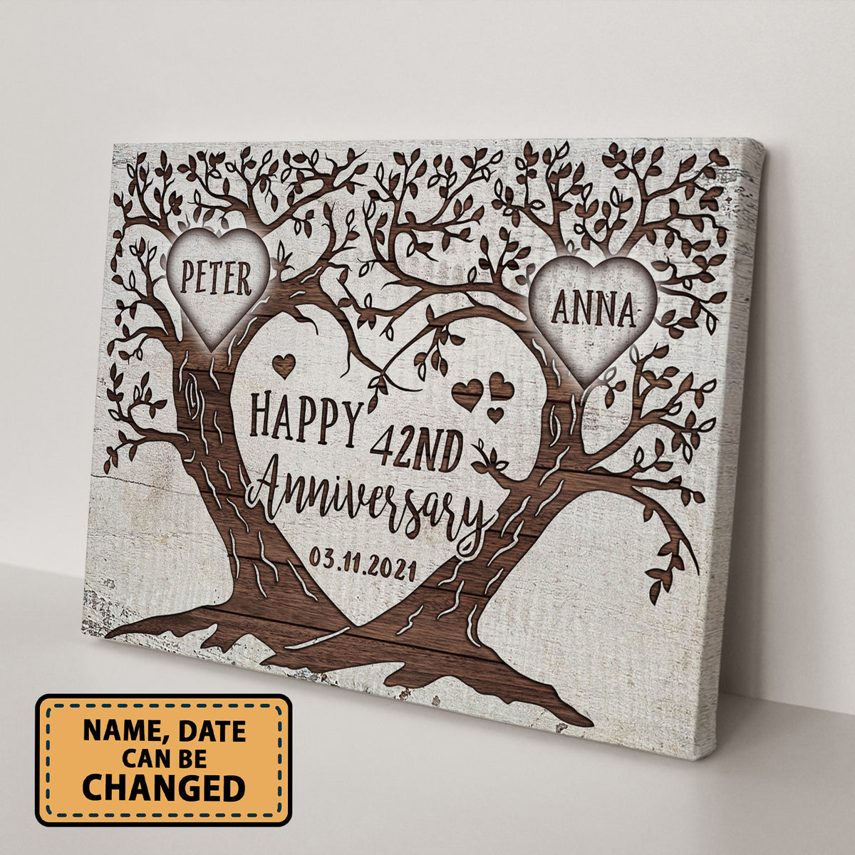 Happy 42nd Anniversary Tree Heart Anniversary Personalized Canvas