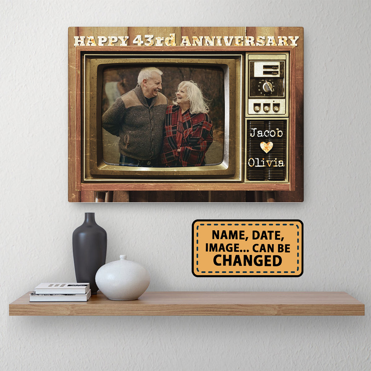 Happy 43rd Anniversary Old Television Custom Image Anniversary Canvas