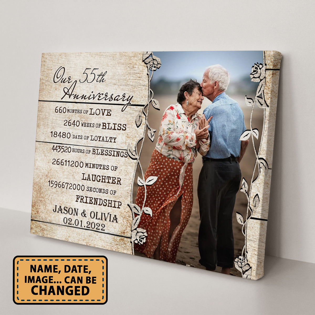 Our 55th Anniversary Timeless love Valentine Gift Personalized Canvas