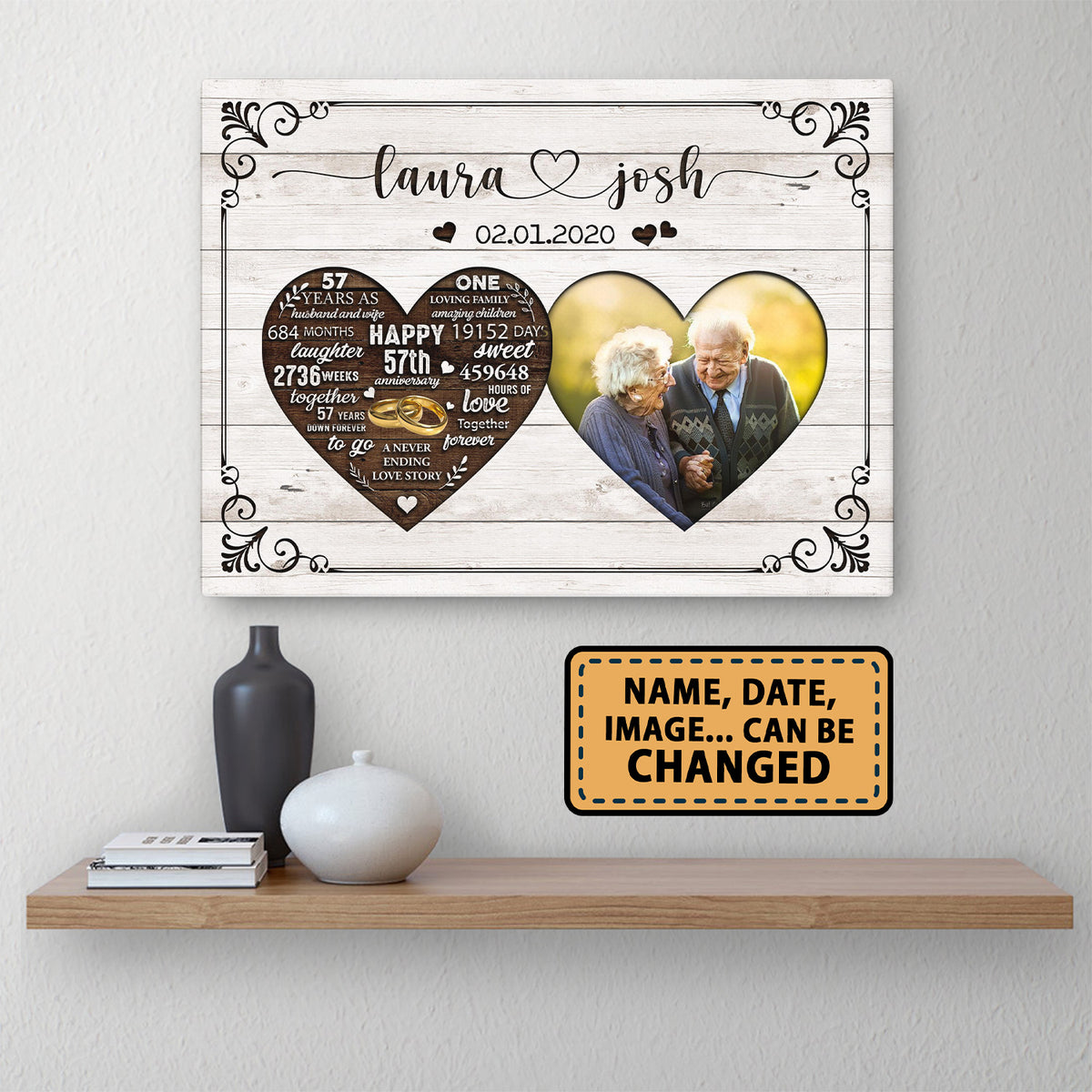 Happy 57th Anniversary As Husband And Wife Anniversary Canvas