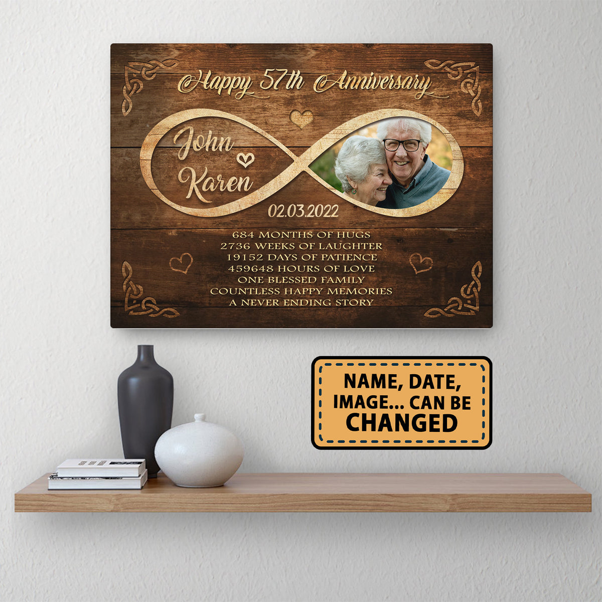 Happy 57th Anniversary Old Television Anniversary Canvas Valentine Gifts