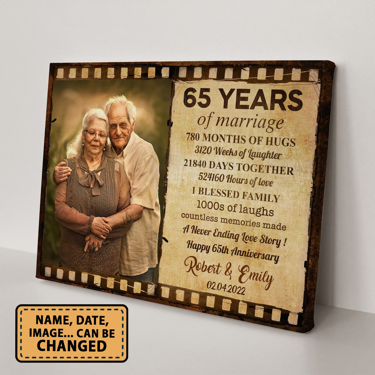 Happy 65th Anniversary 65 Years Of Marriage Film Anniversary Canvas