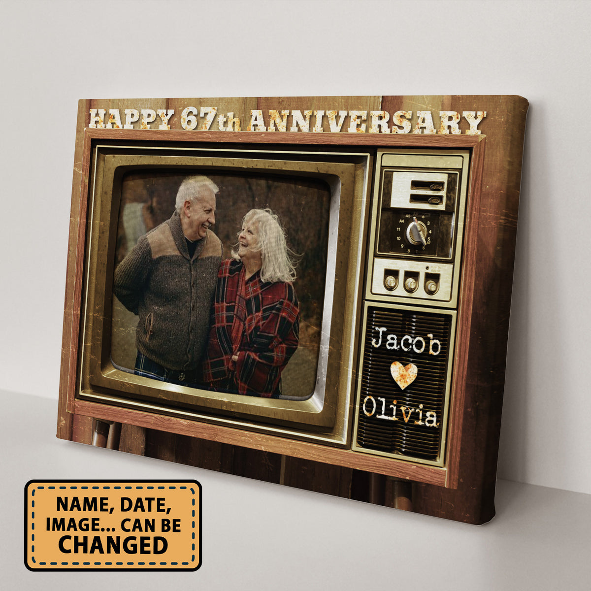 Happy 67th Anniversary Old Television Custom Image Anniversary Canvas