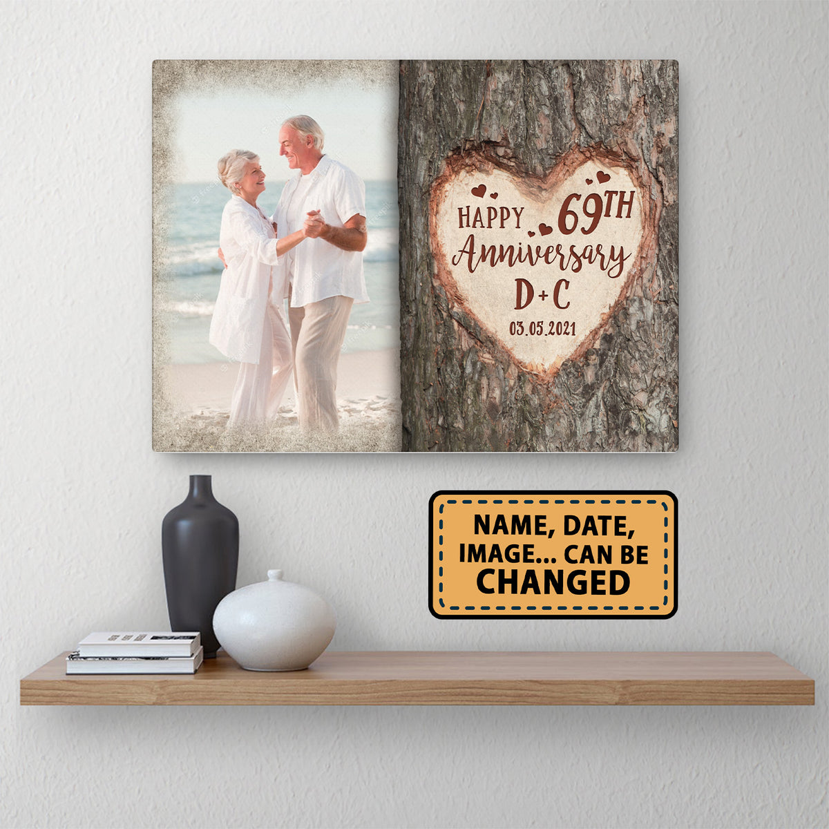 Happy 69th Anniversary Tree Heart Custom Image Canvas