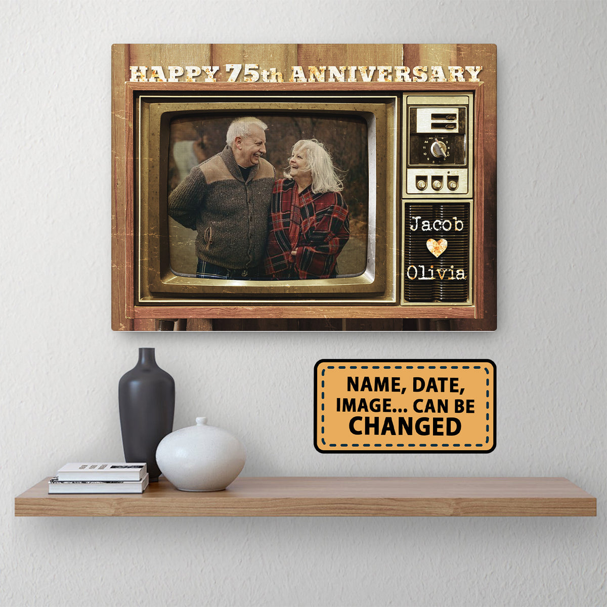 Happy 75th Anniversary Old Television Custom Image Anniversary Canvas