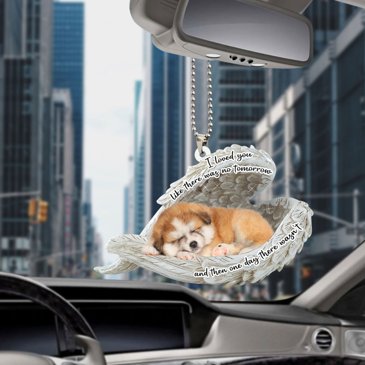 Akita Sleeping Angel Personalizedwitch Flat Car Ornament