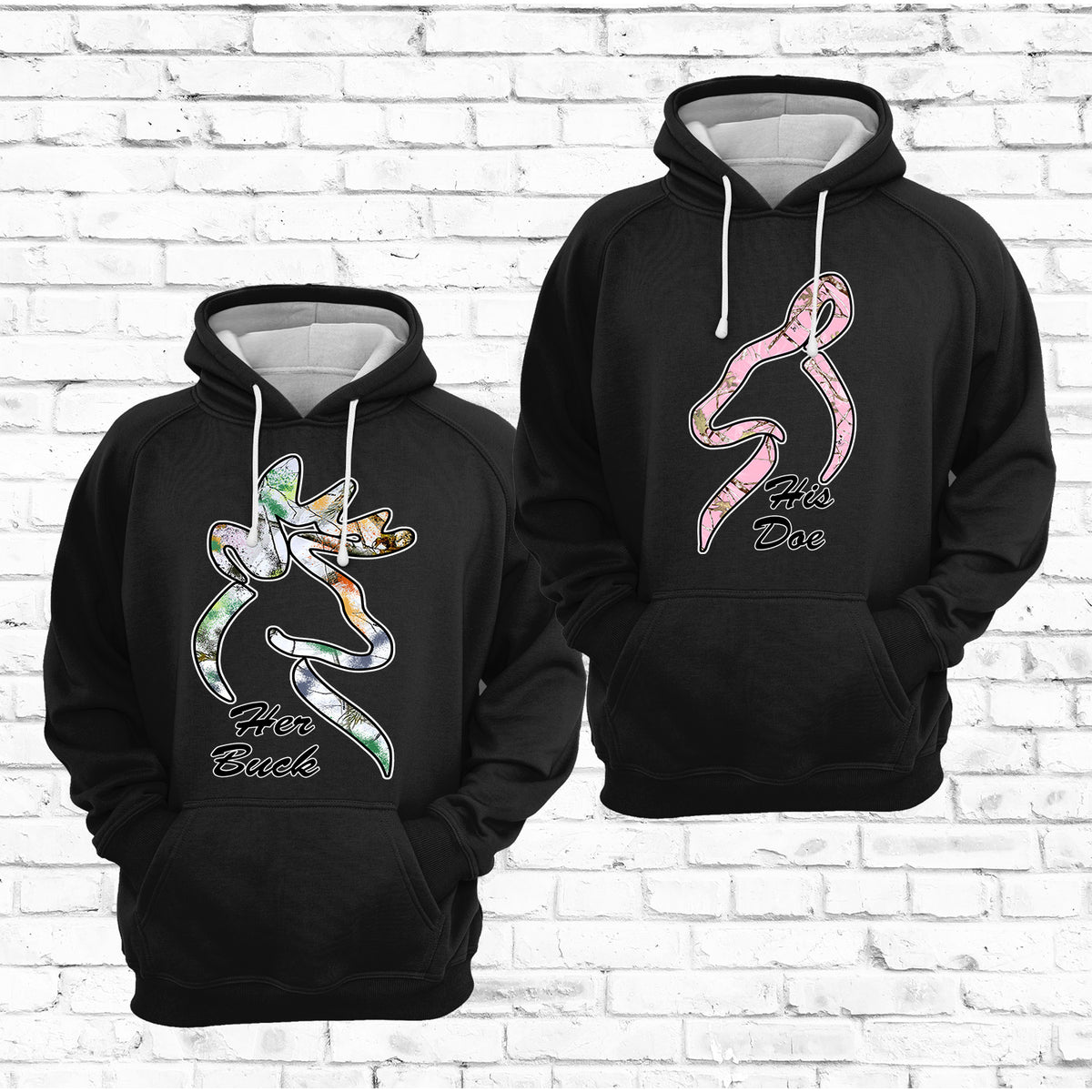 Deer Hunting Couple Her Buck and His Doe Valentine Gift Couple Matching Hoodie