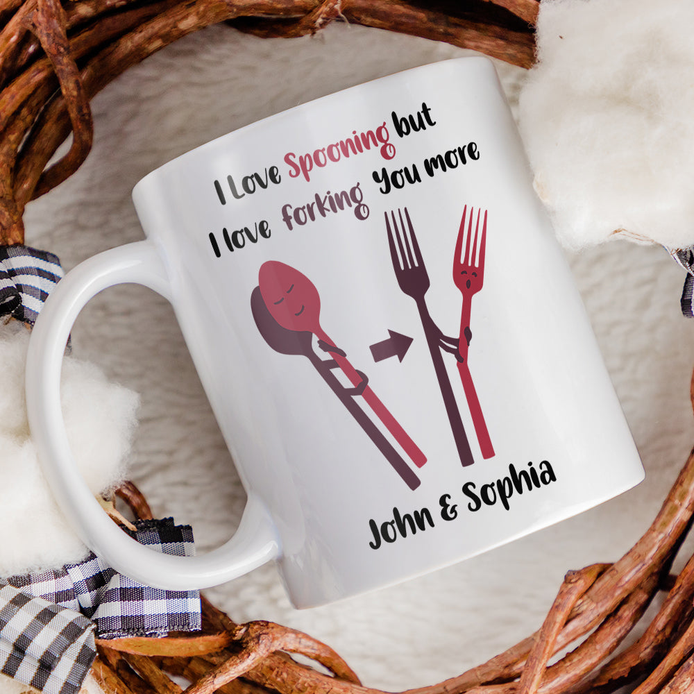 I Love Spooning But I Love Forking You More Couple Valentine Gifts Idea Coffee Mug