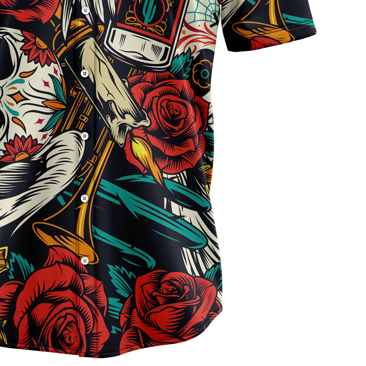 Amazing Sugar Skulls Rose Flowers Trumpets H67207 Hawaiian Shirt