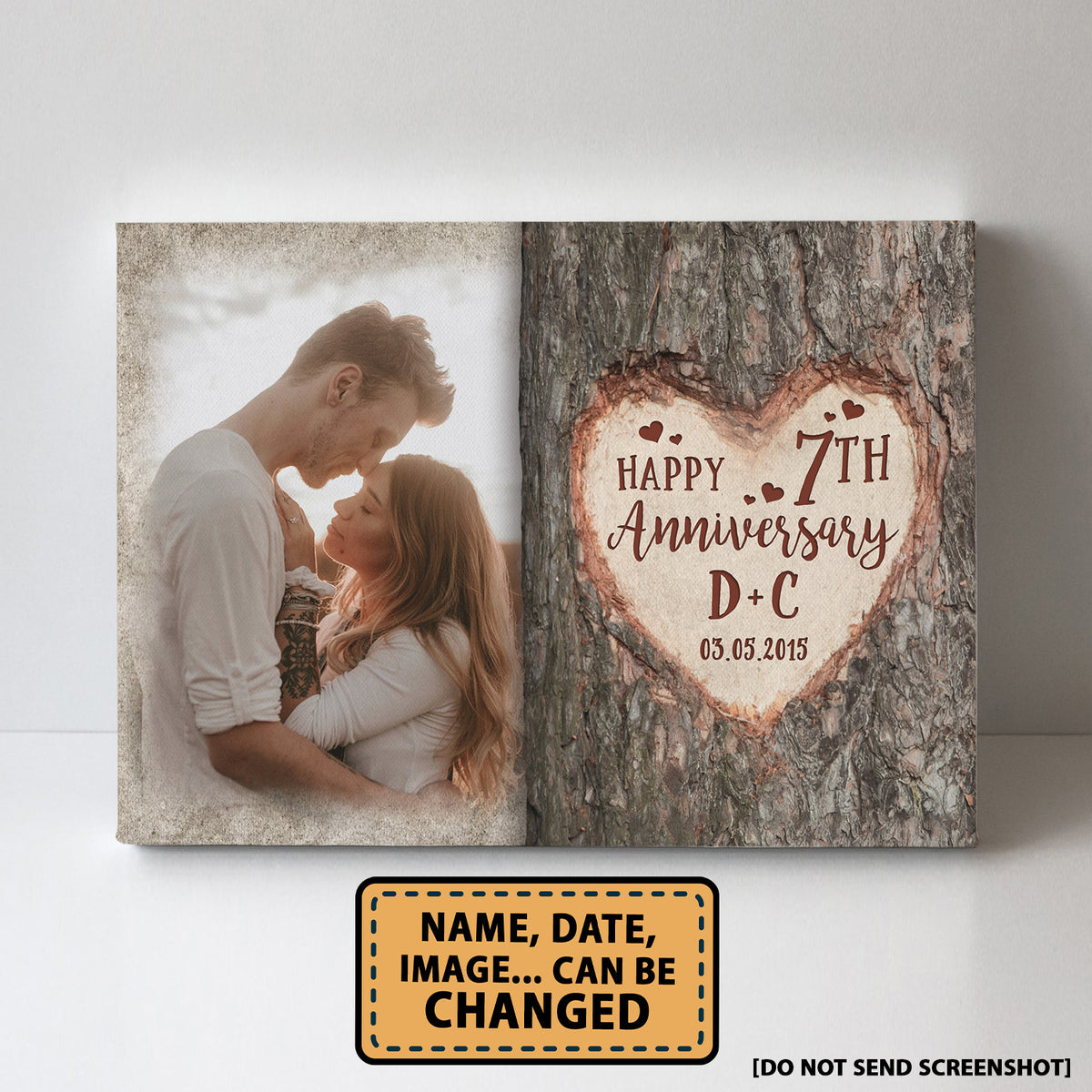 Happy 7th Anniversary Tree Heart Custom Image Personalized Canvas