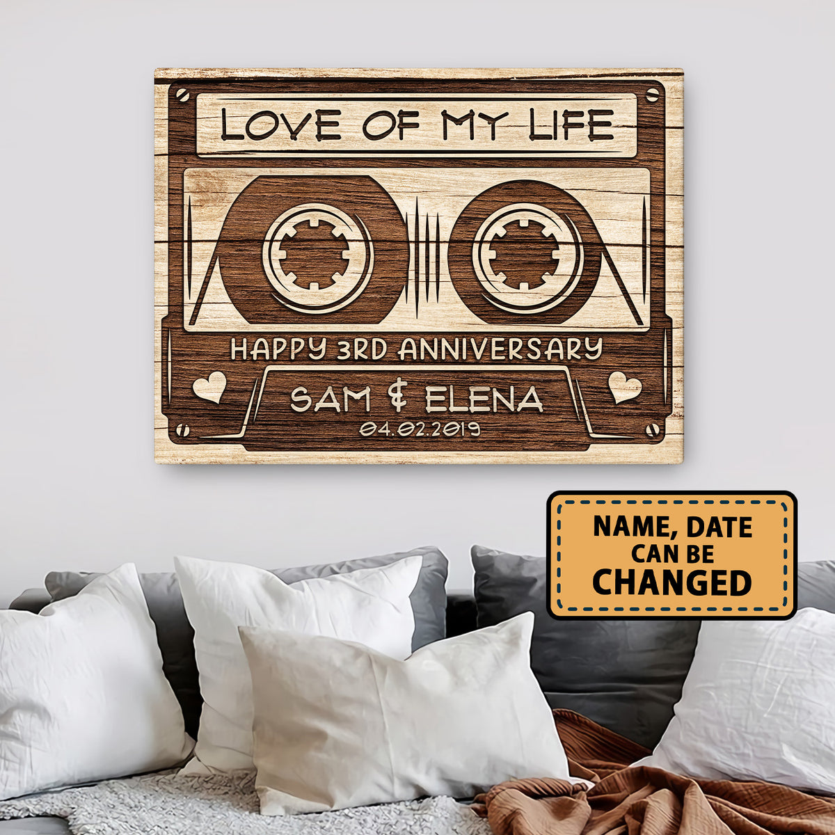 Happy 3rd Anniversary Audio Cassette Anniversary Canvas Valentine Gifts