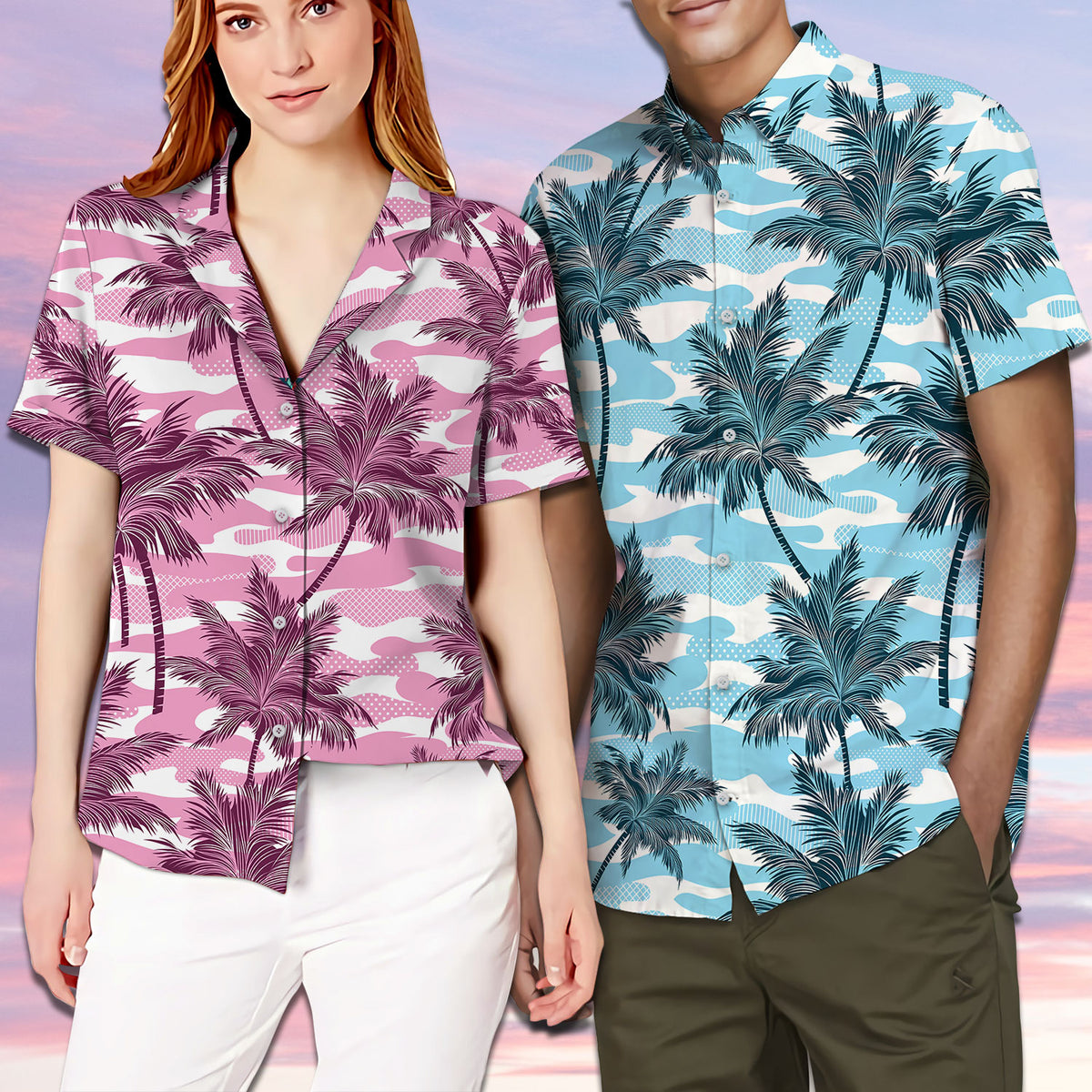 Clyde and Bonnie Camouflage Pattern Matching Hawaiian Shirt Personalizedwitch For Couple