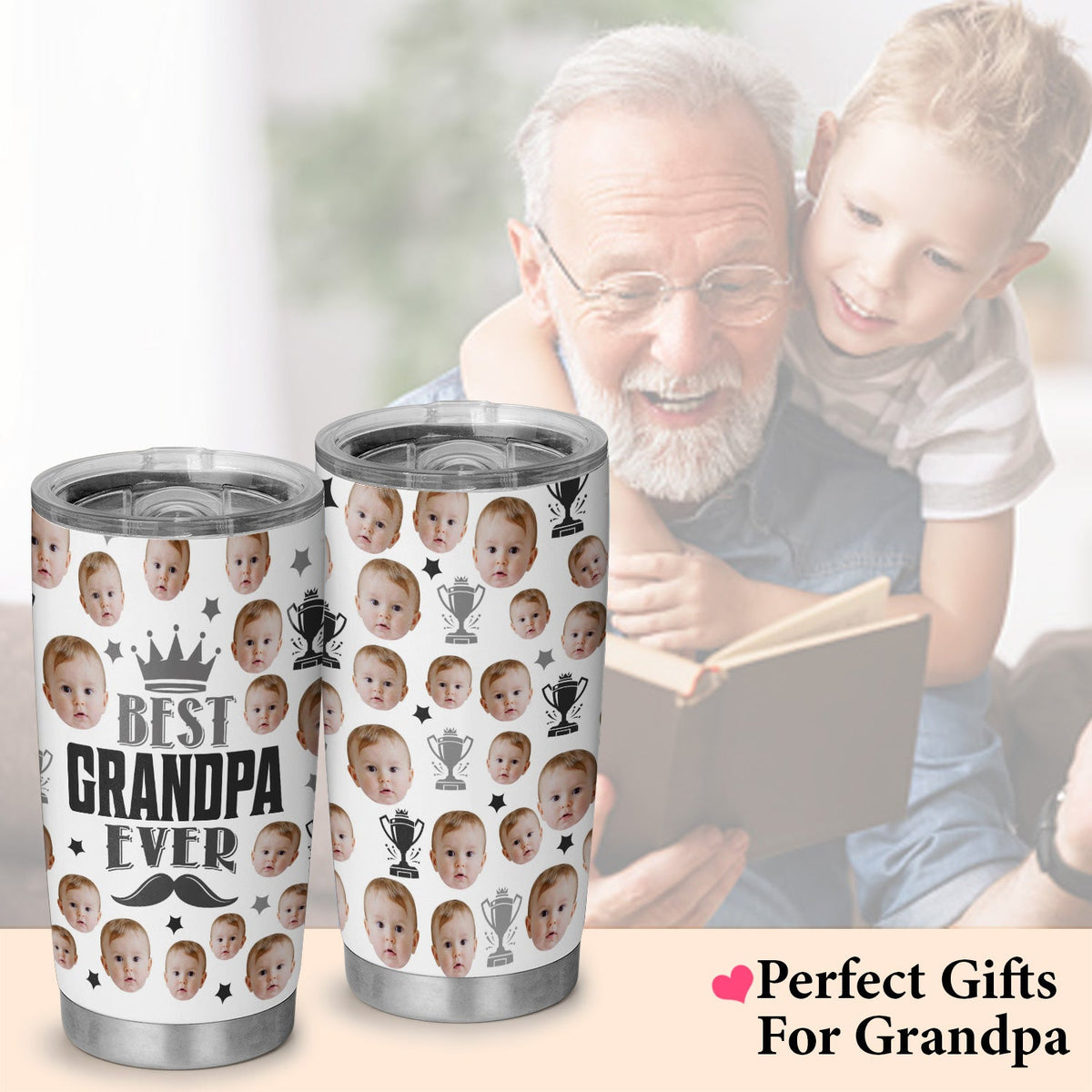 Best Grandpa Ever Fathers Day Personalized Photo 20Oz Tumbler