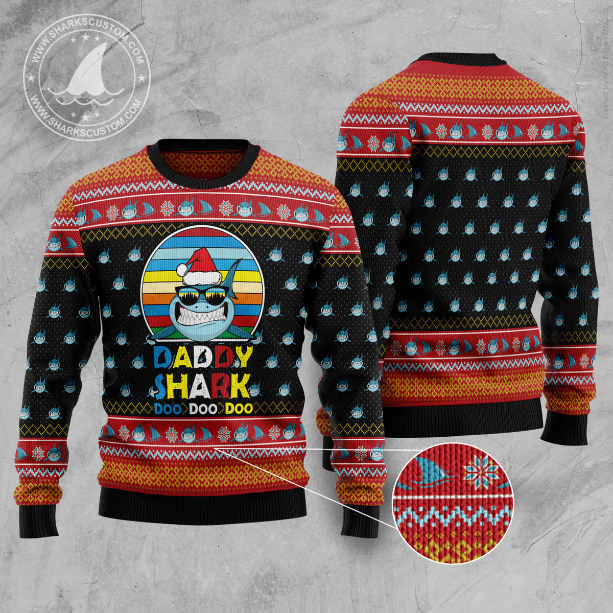 Daddy Shark TG51126 unisex womens & mens, couples matching, friends, shark lover, funny family ugly christmas holiday sweater gifts (plus size available)