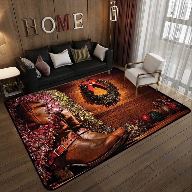 Merry Christmas Boot Cowboy Rectangle Rug 5