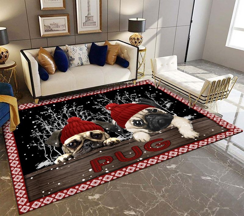 Merry Christmas Pug Dog Rectangle Rug