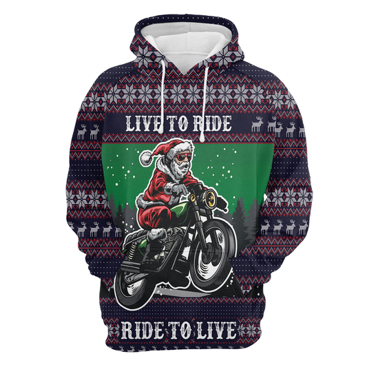 Santa Live To Ride All Over Print Unisex Hoodie