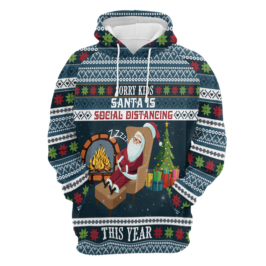 Santa Is Social Distancing All Over Print Unisex Hoodie