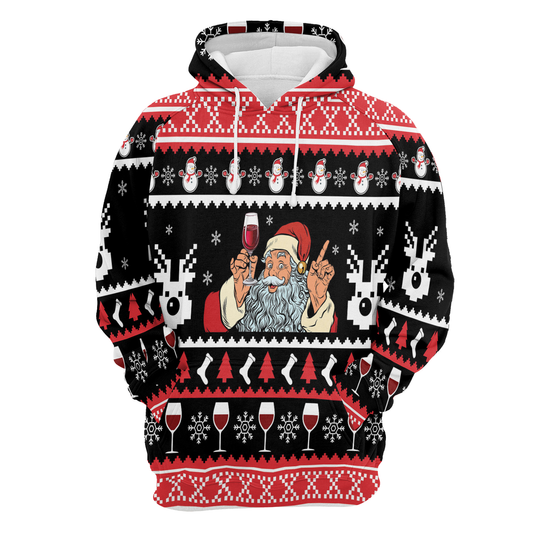 Santa Drinking Red Wine All Over Print Unisex Hoodie