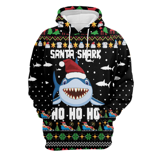 Santa Shark Ho Ho Ho All Over Print Unisex Hoodie
