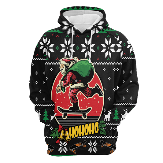Santa Claus Skateboard All Over Print Unisex Hoodie