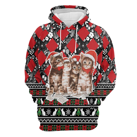 Cute Cats Santa Hat All Over Print Unisex Hoodie
