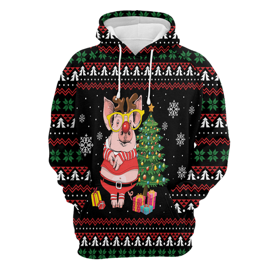 Pig Reindeer All Over Print Unisex Hoodie