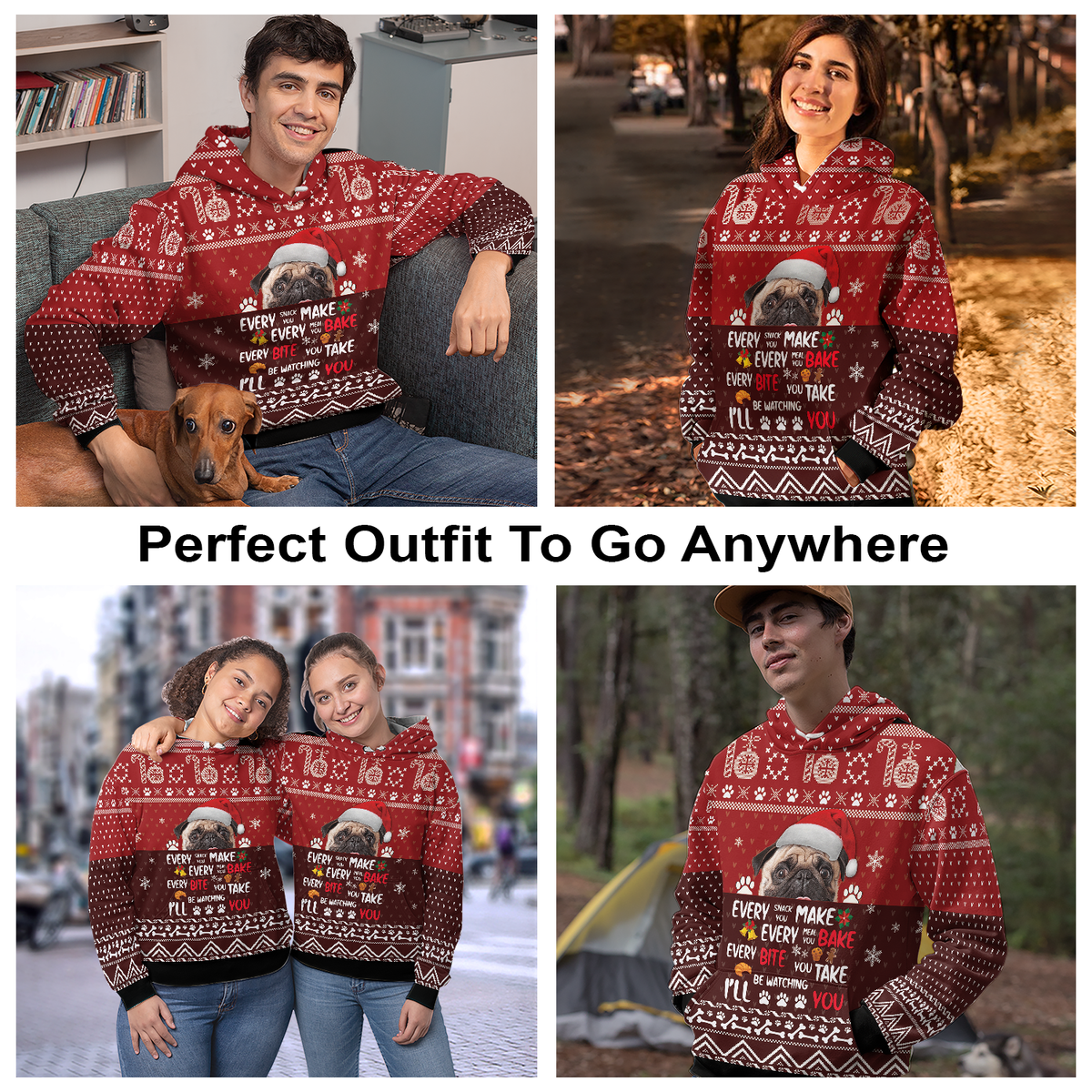 Pug Will Be Watching You All Over Print Unisex Hoodie
