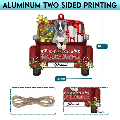 Personalized Greyhound Red Truck Christmas Aluminum Ornament