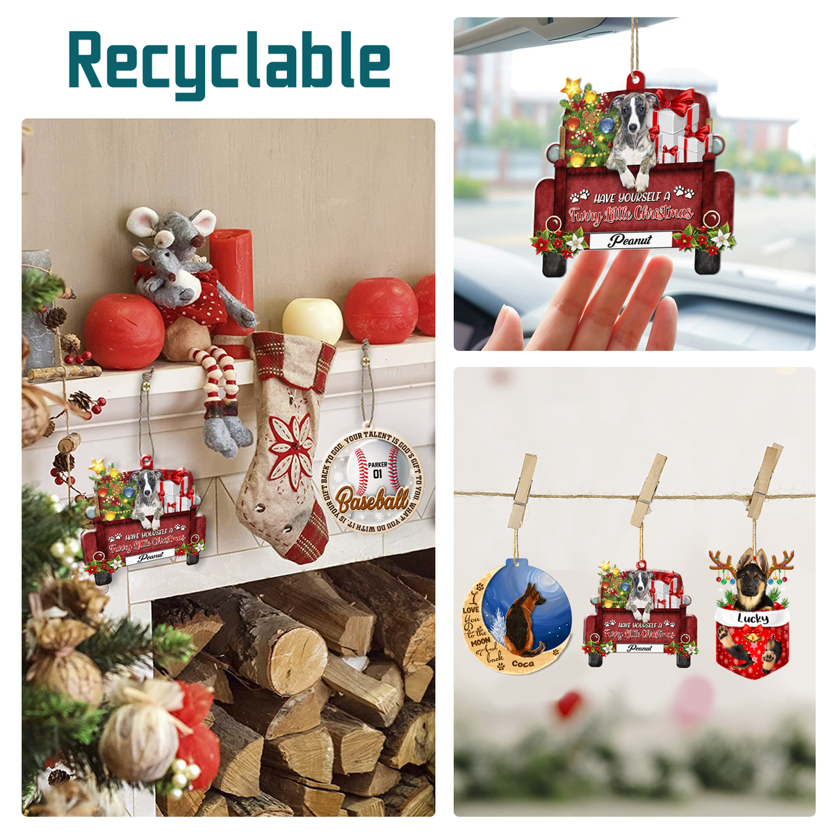 Personalized Greyhound Red Truck Christmas Aluminum Ornament