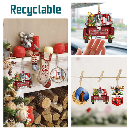 Personalized Greyhound Red Truck Christmas Aluminum Ornament