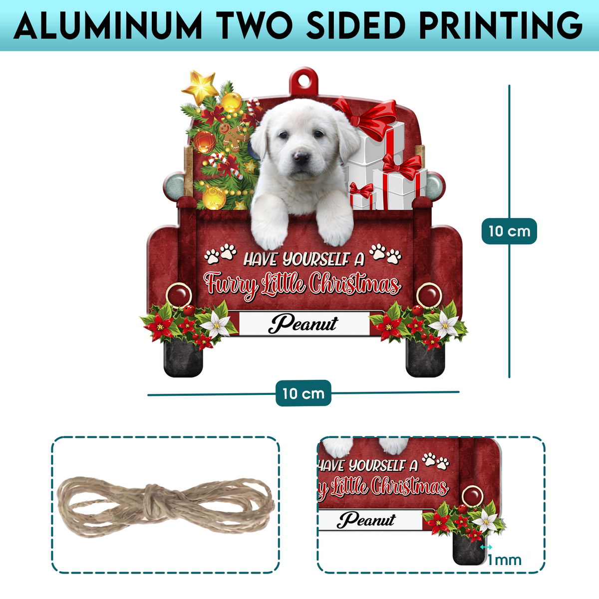 Personalized Great Pyrenees Red Truck Christmas Aluminum Ornament