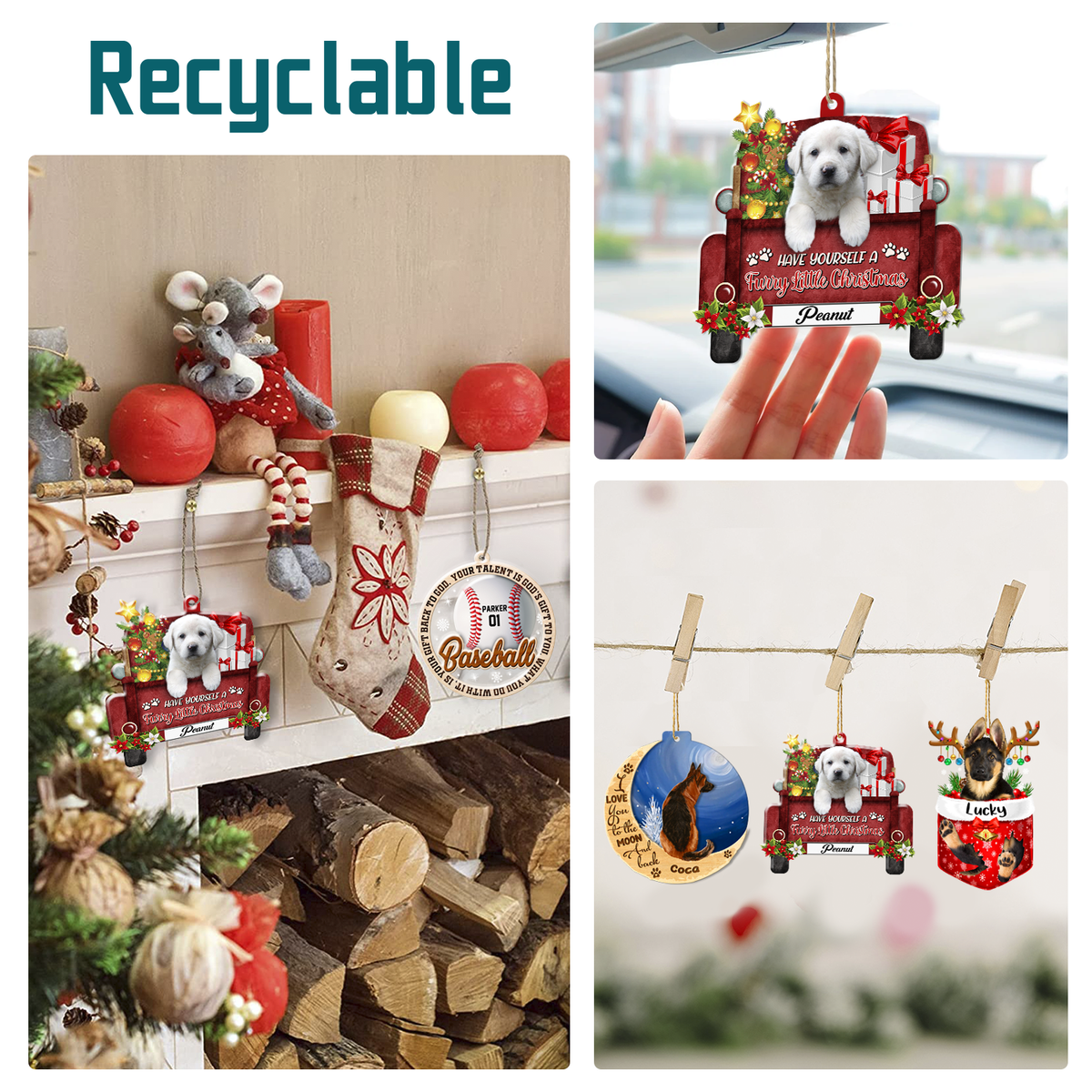 Personalized Great Pyrenees Red Truck Christmas Aluminum Ornament