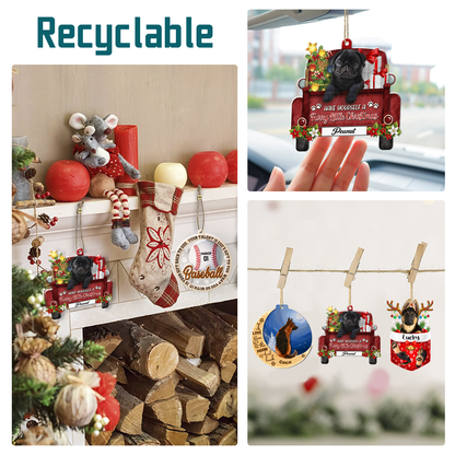 Personalized Black Pug Red Truck Christmas Aluminum Ornament