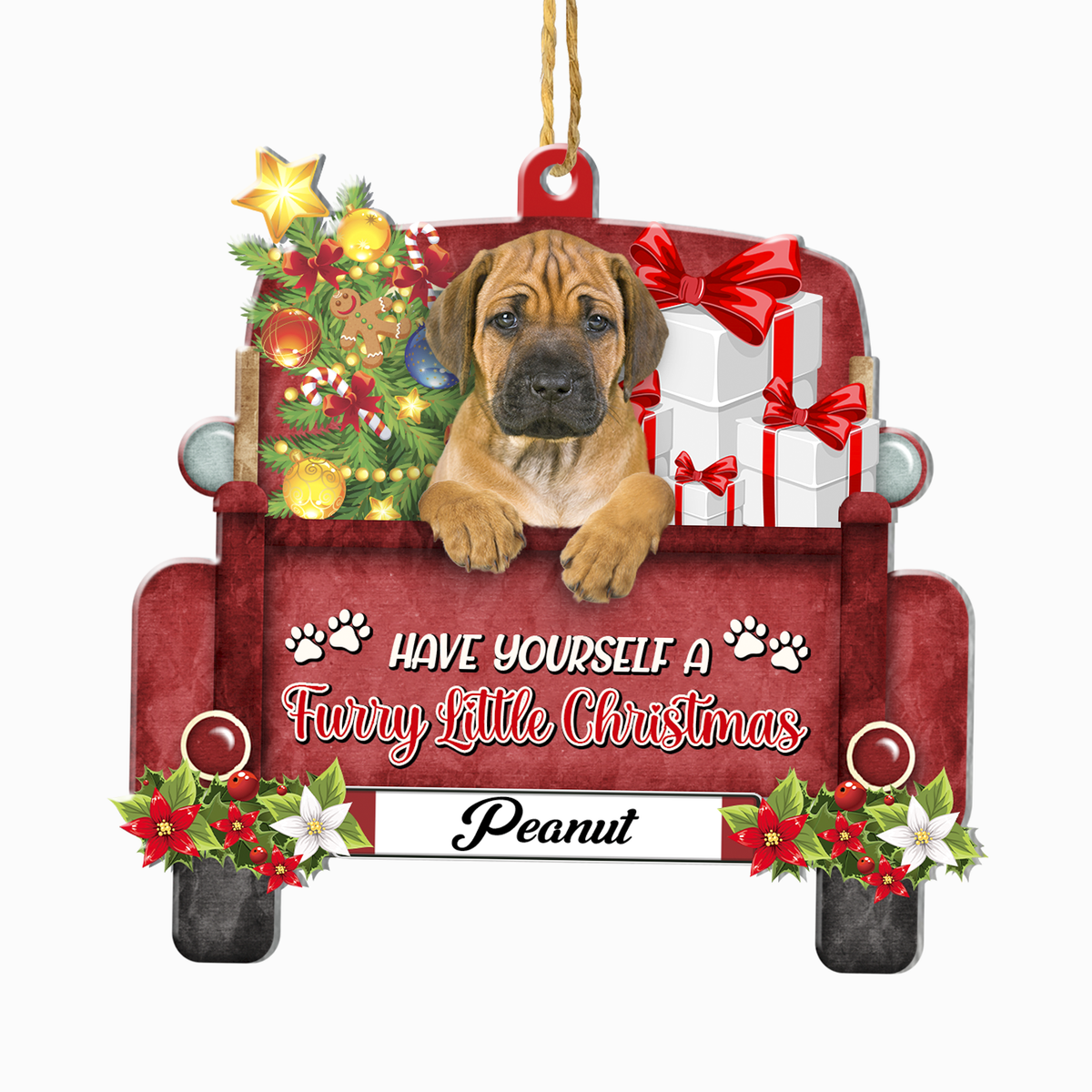 Personalized Rhodesian Ridgeback Red Truck Christmas Aluminum Ornament