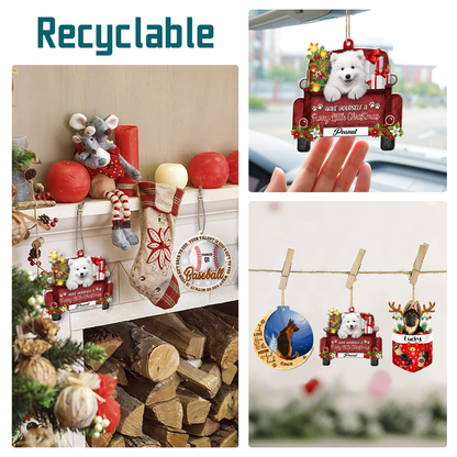 Personalized Samoyed Red Truck Christmas Aluminum Ornament