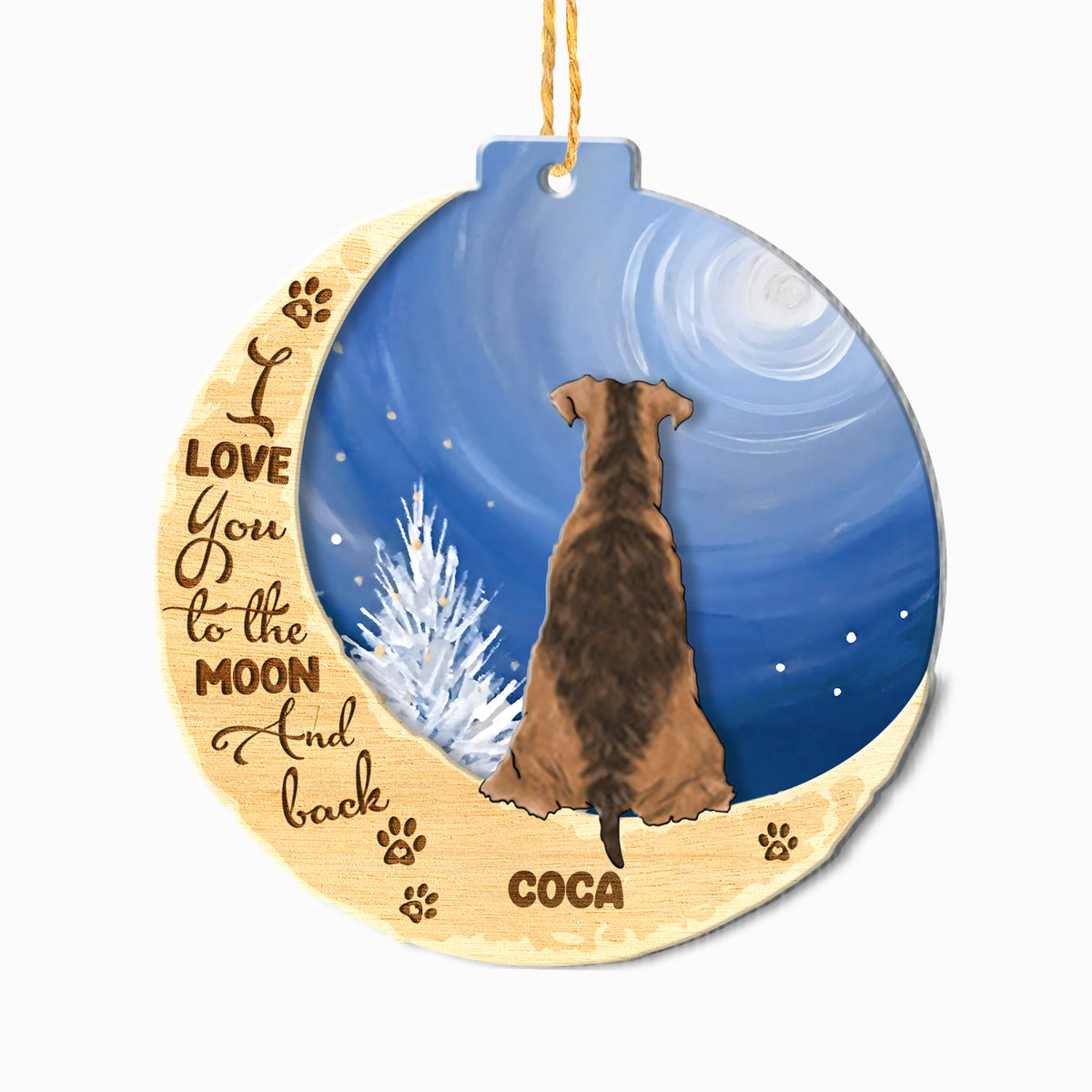 Personalized Airedale Terrier On Moon Aluminum Ornament