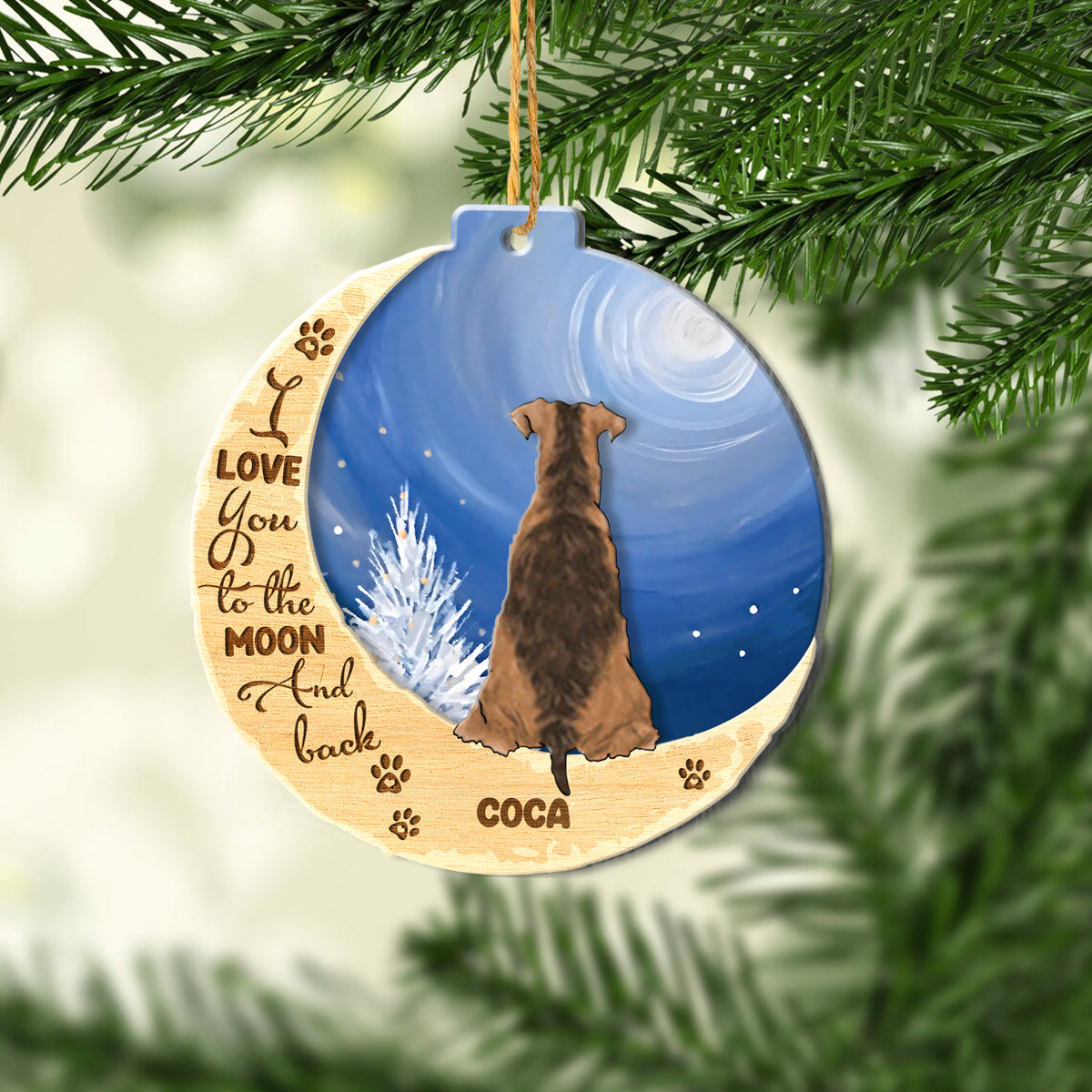 Personalized Airedale Terrier On Moon Aluminum Ornament