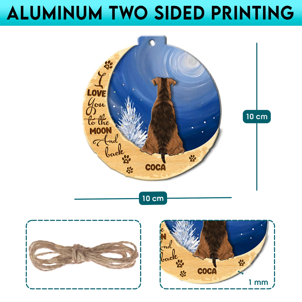 Personalized Airedale Terrier On Moon Aluminum Ornament